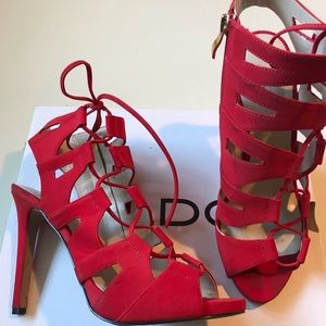 ALDO Red Lace Up High Heel with Zipper
